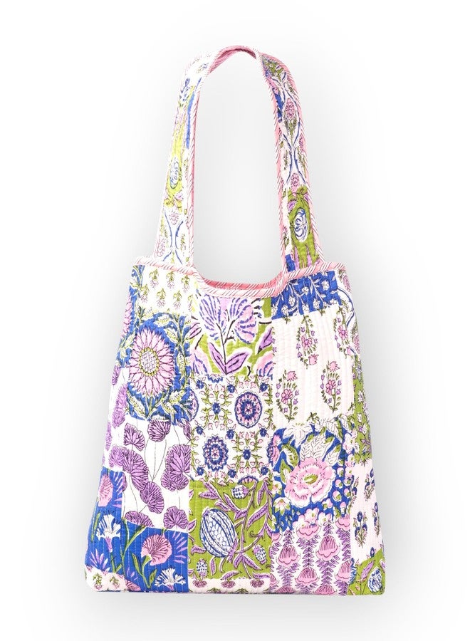 SENORA Quilted Cotton Tote Bag for Women | Hand Block Print Jaipuri Shoulder Handbag | Eco-Friendly Travel & Shopping Bag | Reusable Carryall | Multicolour Floral - Image 1